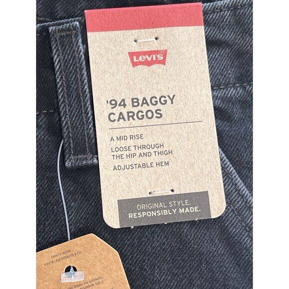 Levi's '94 Wide Baggy Black Cargo Y2K Cotton Jeans Adjustable Hem 24 x 3… - Picture 7 of 14